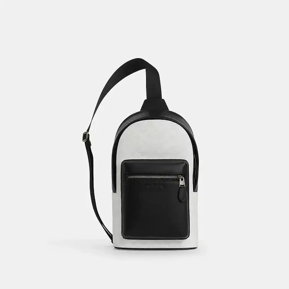 NWT B10-001 Authentic Coach West Pack In Signature Canvas Leather Chalk/Black